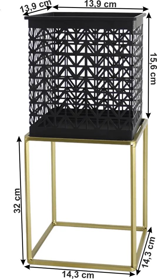 Set 2 suporturi pentru ghivece, pătrat/rotund, negru/auriu, ESME SET