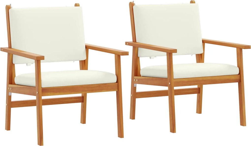 vidaXL Scaun pentru Grădină 2 pcs Alb crem Lemn Solid de Acacia