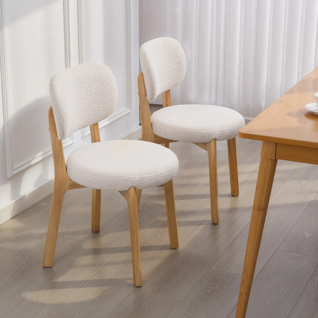 HOMCOM Set de 2 scaune pentru sufragerie, scaune de bucătărie tapițate, picioare din lemn de hevea, 46,5 x 52 x 80 cm, crem | Aosom Romania