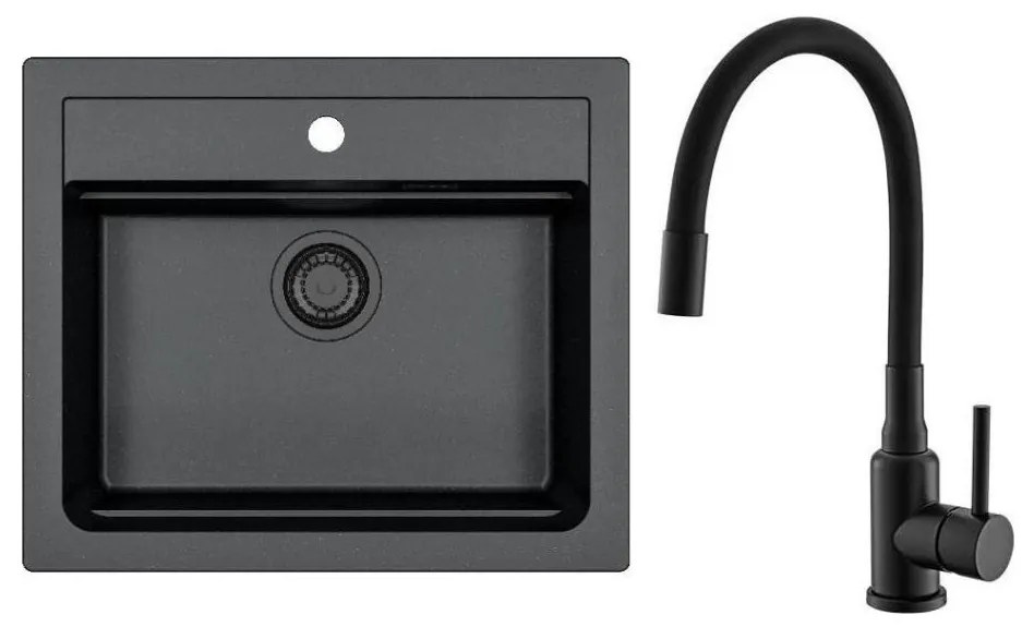 ALVEUS SETA23228 - Set chiuvetă de bucătărie ATROX cu baterie MINTAS, 34 cm, granit/negru