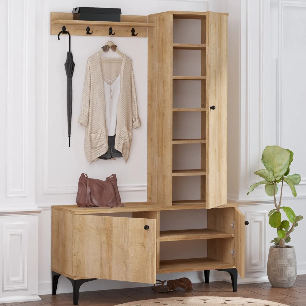 Set mobilier pentru hol Libra (Stejar + Negru). 1072325