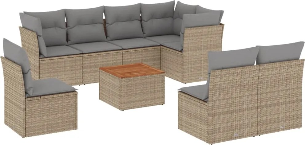 vidaXL Set canapele de grădină, 9 piese, cu perne, bej, poliratan