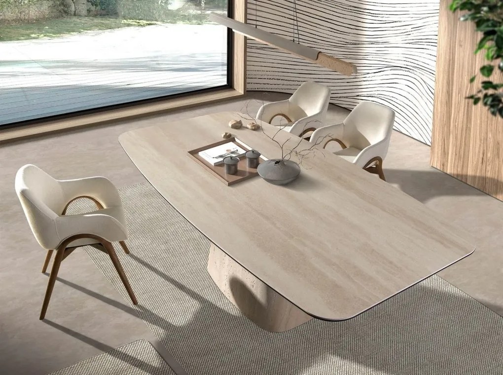 Scaun modern design italian, Lemn, Tesatura, Beige