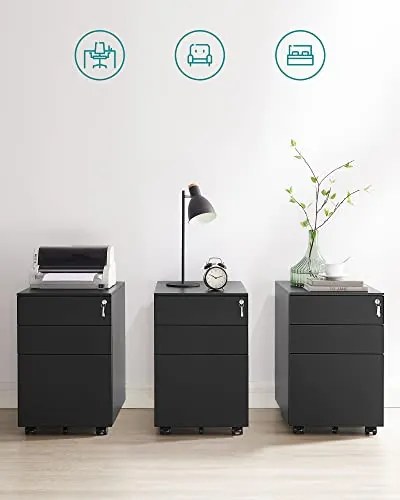 Corp mobil pentru birou / rollbox, 52 x 39 x 60 cm, metal, negru, Songmics