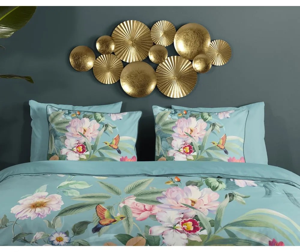 Lenjerie de pat albastră din bumbac satinat pentru pat de o persoană, extinsă 140x220 cm Fungi – Descanso