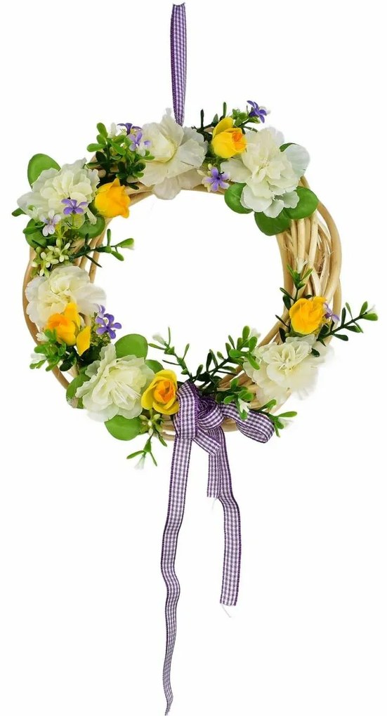 Coroniță de primăvară din răchită crem azalee, 20cm
