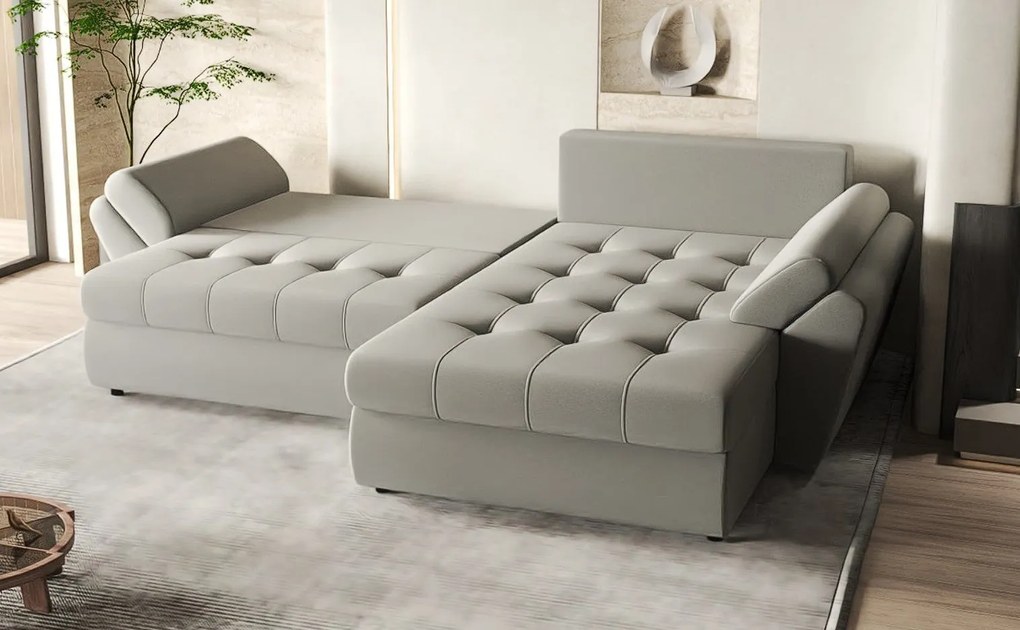 Colțar extensibil dumonde cu ladă de depozitare si sezut confortabil din spuma high-density, Loana Royal Grey II 270x185 cm