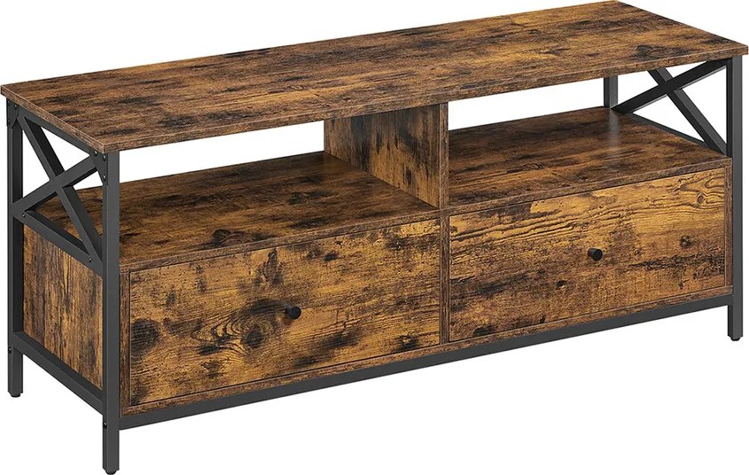Comoda TV cu sertare, Vasagle, pana la 55 inch, 120x40x50 cm, PAL/otel, maro