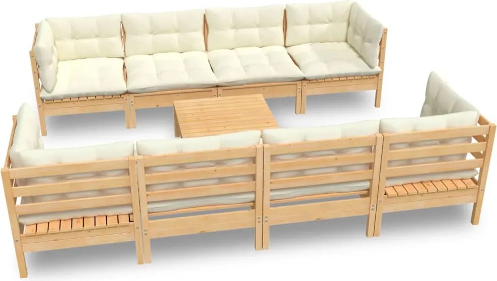 vidaXL Set mobilier grădină cu perne crem, 9 piese, lemn de pin