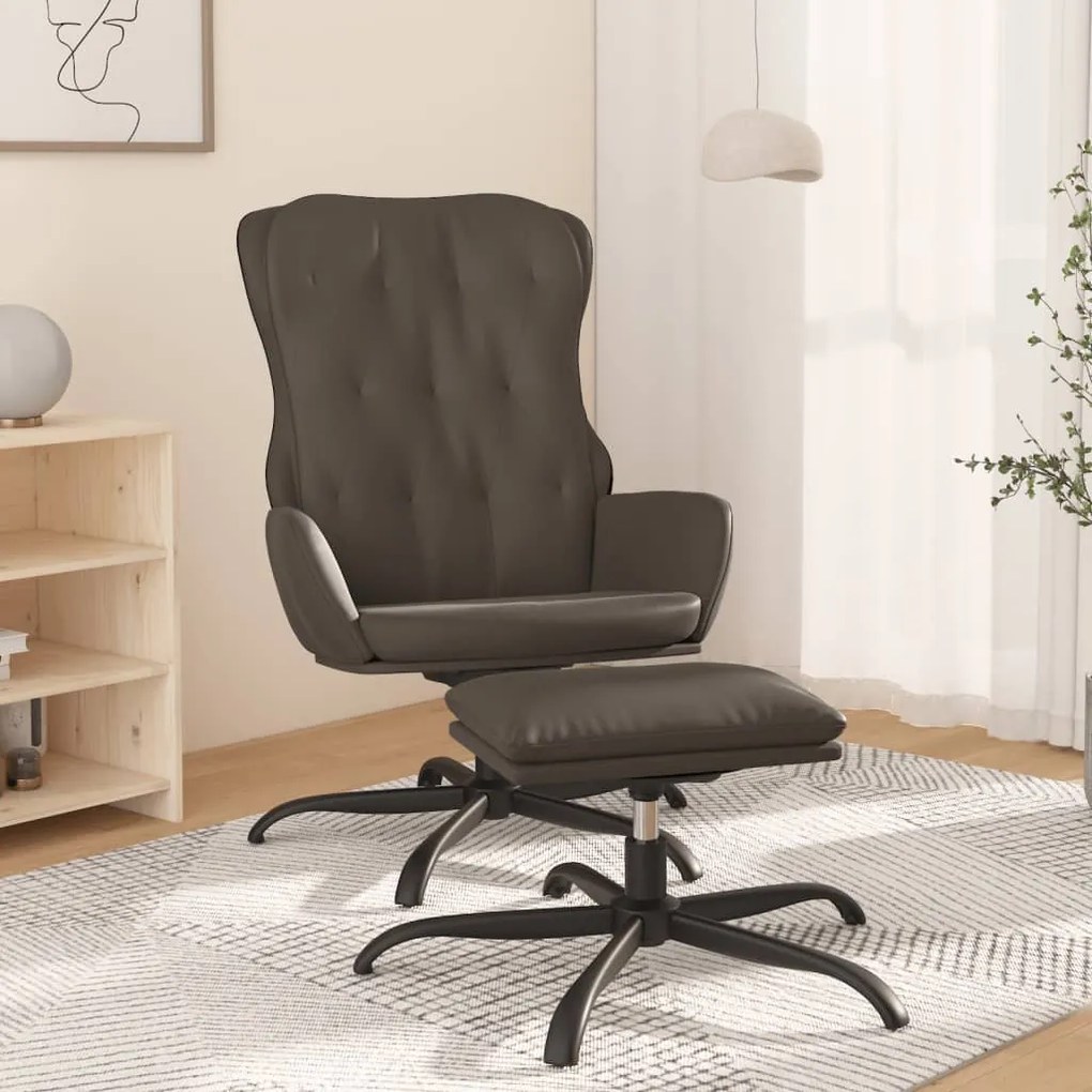 3097681 vidaXL Scaun de relaxare cu taburet, gri antracit, piele ecologică