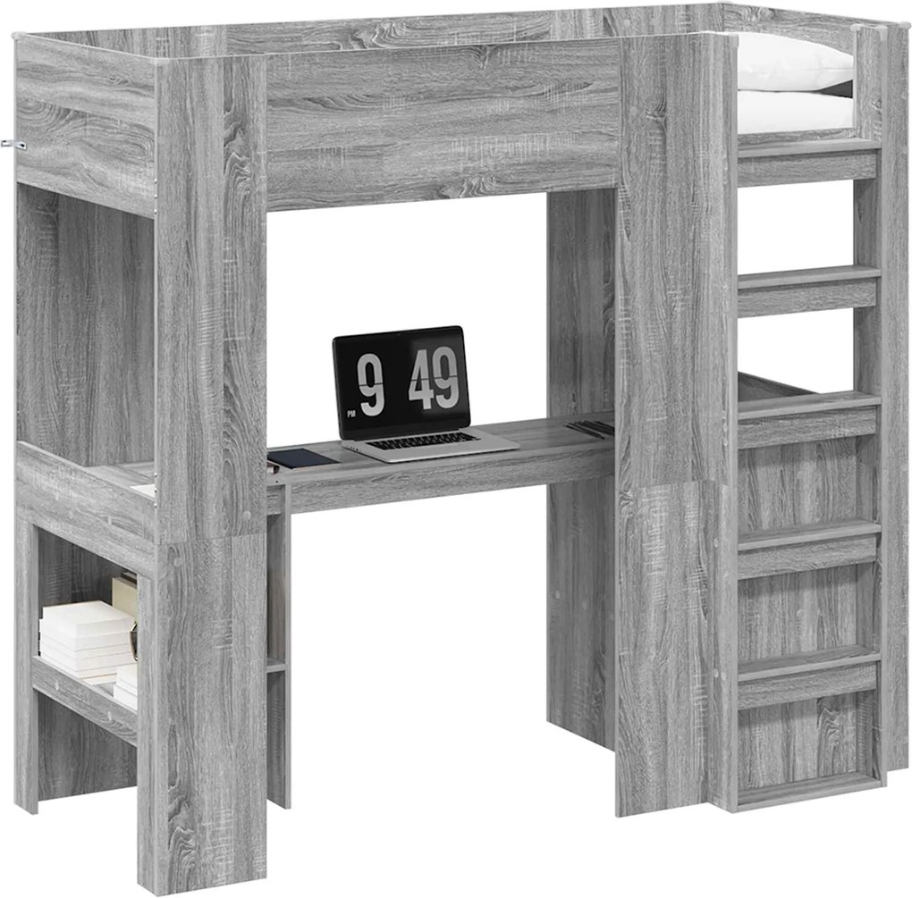 vidaXL Cadru de pat supraetajat cu birou Gri Sonoma 75 x 190 cm