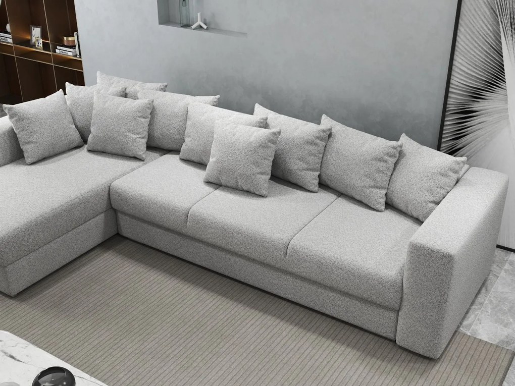 Colțar extensibil dumonde cu ladă de depozitare si sezut confortabil din spuma high-density, Gloria Euphoria Dove 320x183 cm