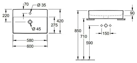 Villeroy & Boch 4A076001 - Lavoar MEMENTO pentru montaj pe blat 60 x 42 cm ceramică/albă
