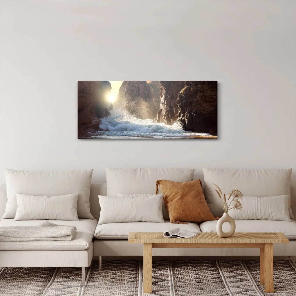 Tablou - Stânci și valuri ale oceanului (120x50 cm)