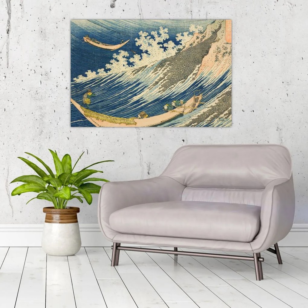 Tablou - Katsushika Hokusai, Fishing Boats at Choshi in Shimosa (Soshu Choshi) , reproducere (90x60 cm)