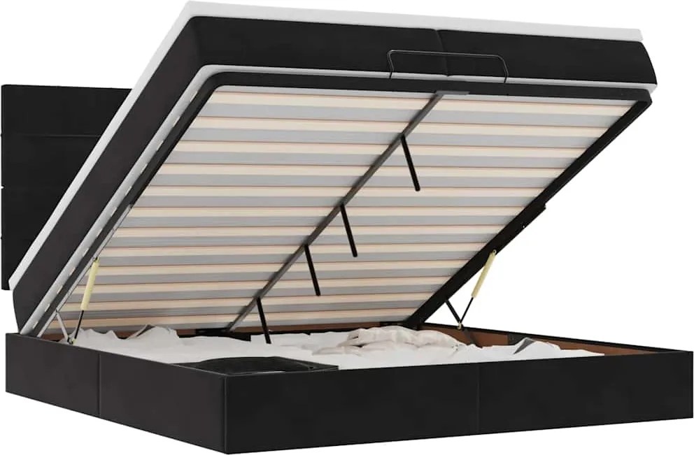 vidaXL Cadru de pat otoman cu saltele, catifea neagră 200x200cm