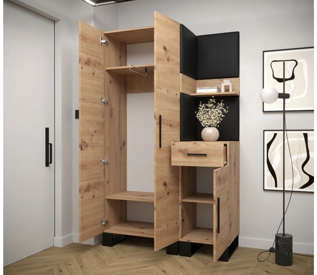 Set mobilier pentru hol Amanda 6 (Stejar artisan + Negru). 1085906