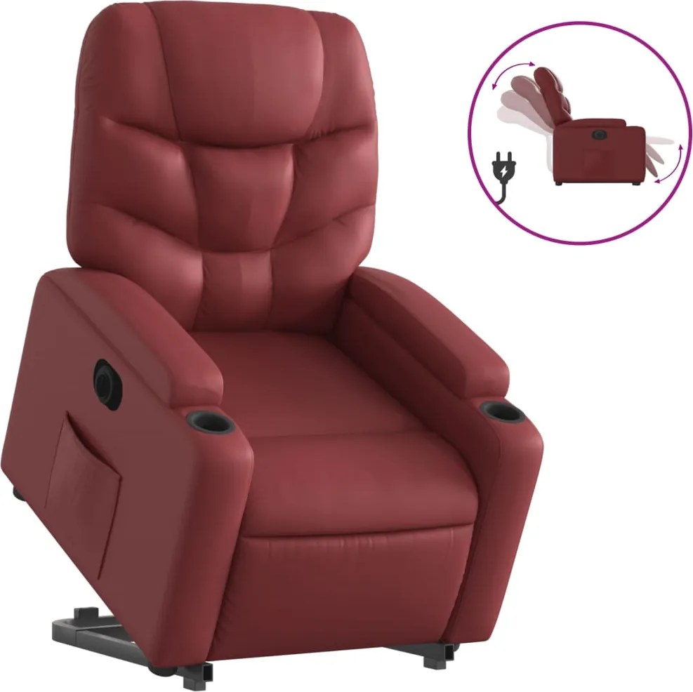 vidaXL Fotoliu rabatabil electric cu ridicare, roșu vin