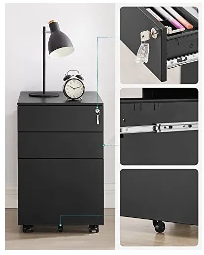Dulap mobil cu inchidere, Songmics, Negru, OFC60BK, 52 x 39 x 60 cm