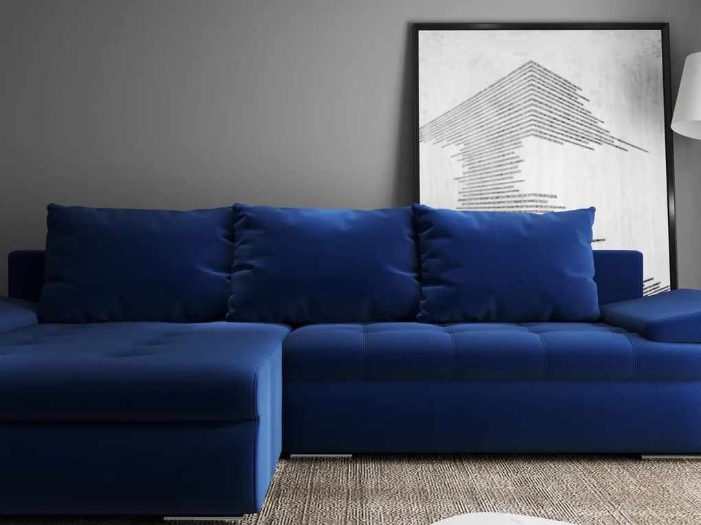 Colțar extensibil dumonde cu ladă de depozitare si sezut confortabil din spuma high-density, Leonardo Royal Albastru 260x185 cm