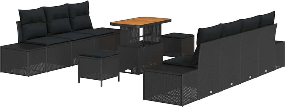 vidaXL Set de canapele pentru grădină cu pernă 10 pcs Negru poliratan