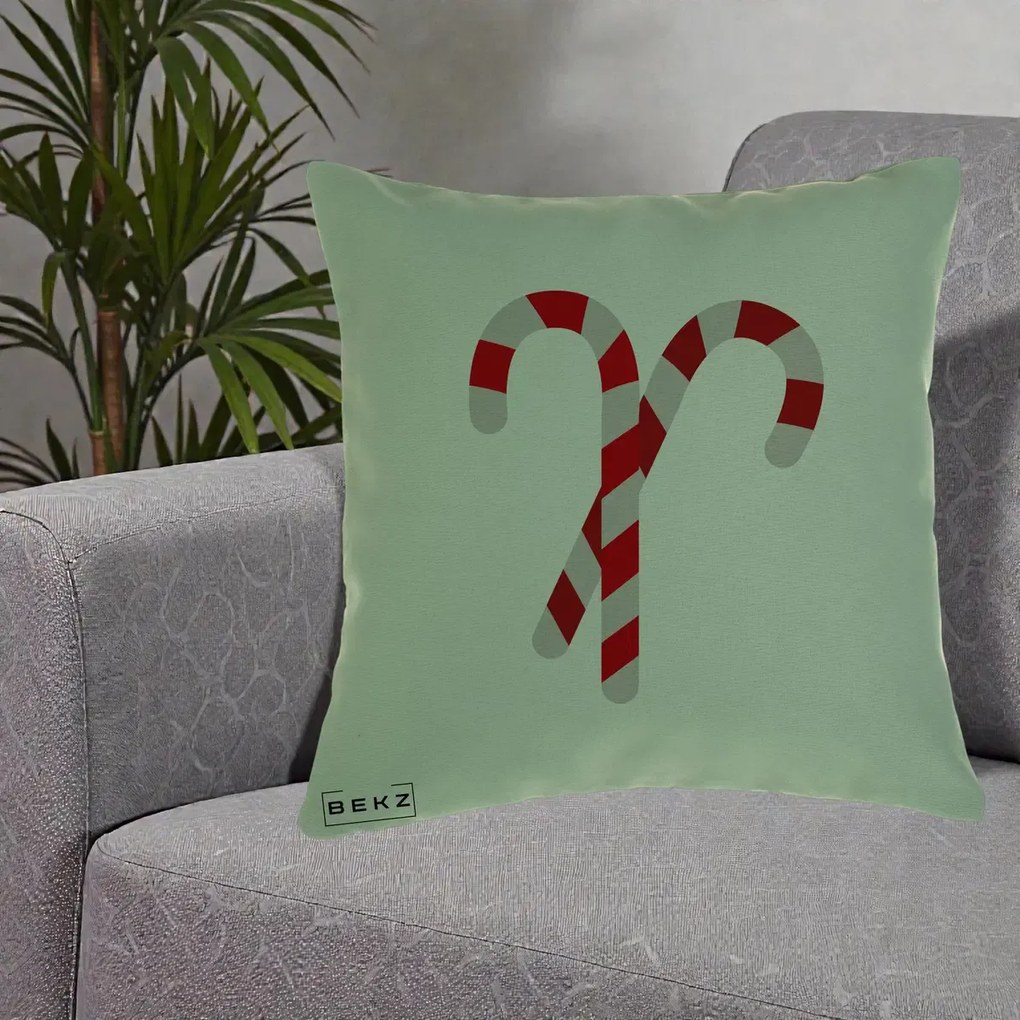 Perna Decorativa Candy Cane de Craciun, 40x40 cm, Verde, Husa Detasabila, Perna Inclusa, BEKZ®