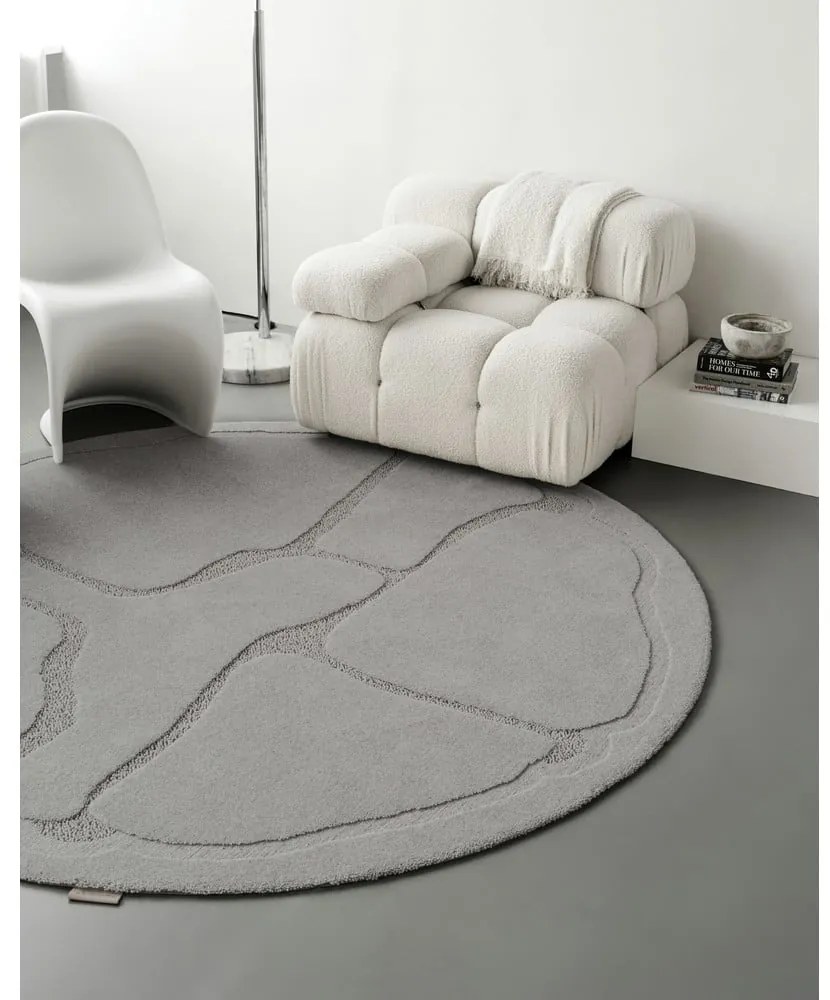 Covor gri rotund din lână ø 200 cm Morphic Organica – Agnella