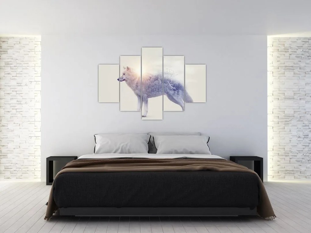 Tablou - Lupul arctic oglindit în peisaj sălbatic (150x105 cm)