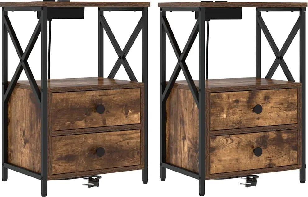 vidaXL Dulap de noapte cu sertar 2 pcs Stejar fumuriu 40 x 31 x 60 cm