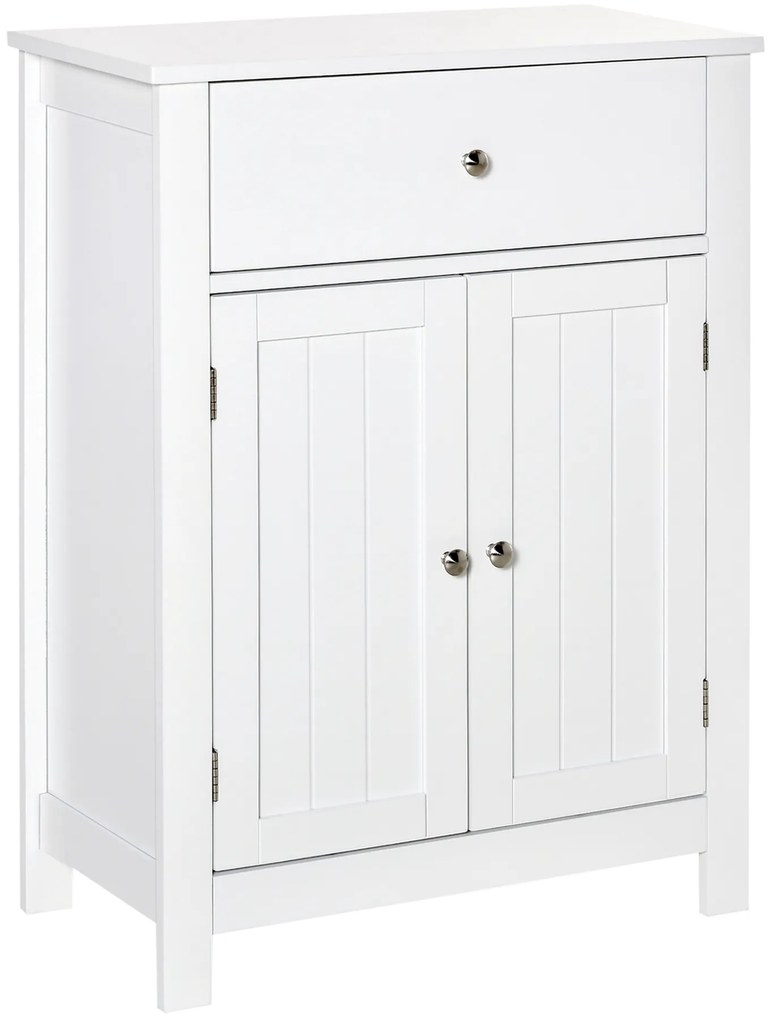 Kleankin Dulap de Baie cu 1 Sertar 2 Uși și Raft Interior Reglabil Mobilier Auxiliar de Depozitare Multifuncțional pentru Sufragerie Bucătărie Antivuelco 60x30x80 cm Alb | Aosom Romania