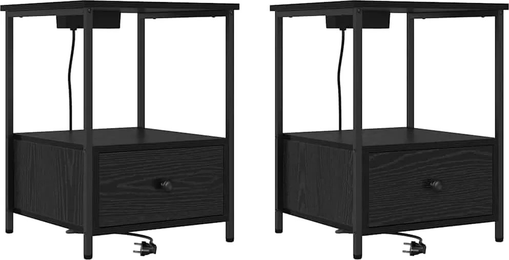 vidaXL Dulap de noapte cu sertar 2 pcs Stejar Negru 42 x 41 x 56 cm