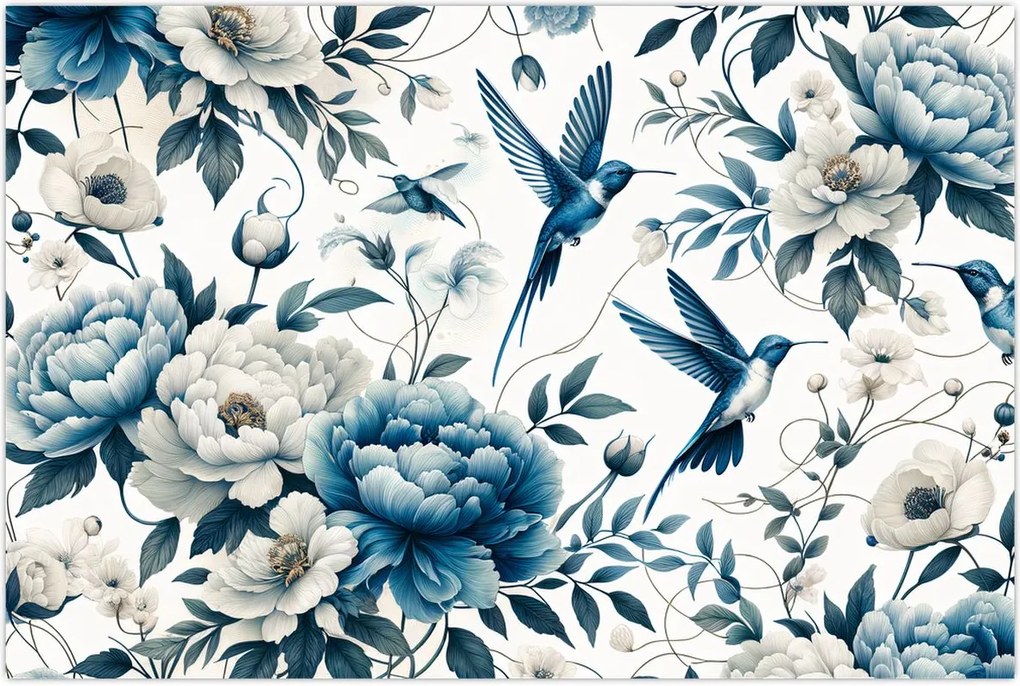 Tablou - Colibri cu flori (90x60 cm)