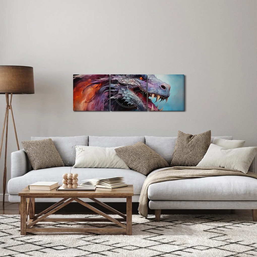 Tablou - Ilustrație a unui dragon (cu ceas) (90x30 cm)