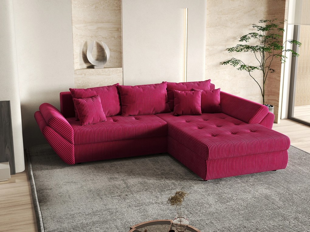 Colțar extensibil dumonde cu ladă de depozitare si sezut confortabil din spuma high-density, Loana Zoom Red II 270x185 cm
