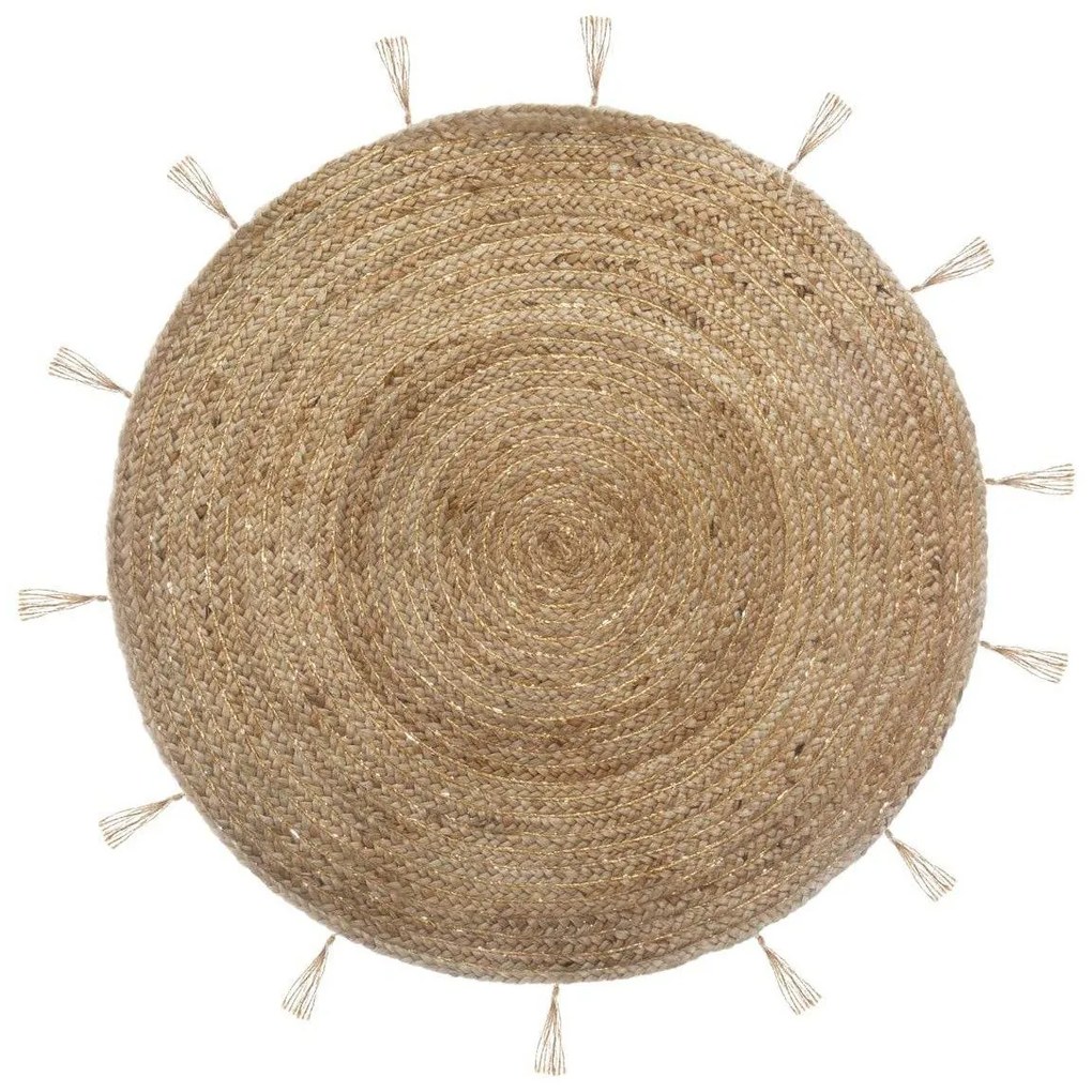 Covor decorativ din iută, Ø 80 cm, rotund cu franjuri