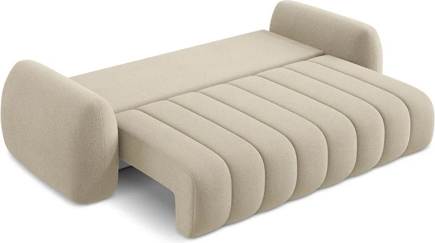 Canapea maro deschis extensibilă/cu spațiu de depozitare cu tapițerie din țesătură bouclé 266 cm Pele – Makamii