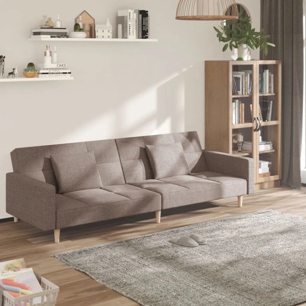 337437 vidaXL Canapea extensibilă cu 2 locuri, 2 perne, gri taupe, textil