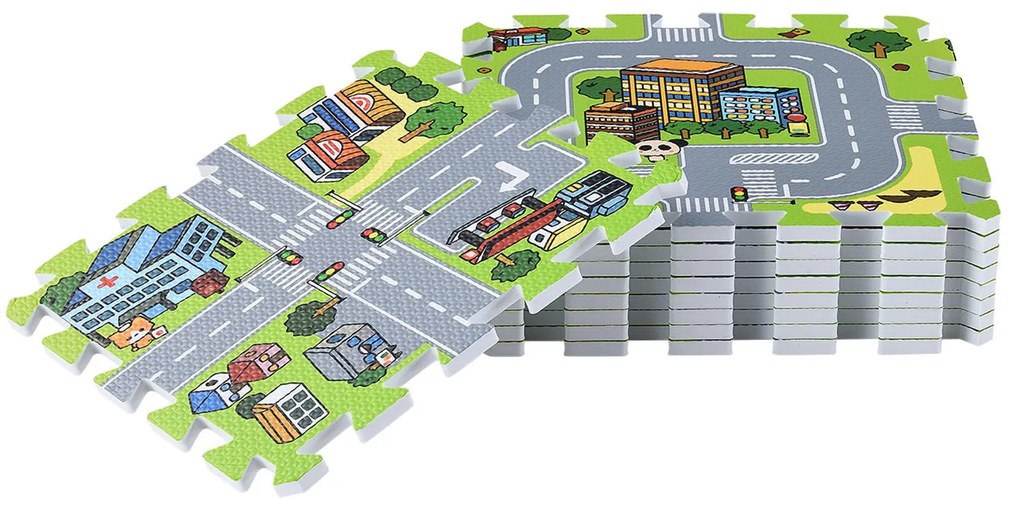 Covor de joacă sub formă de puzzle din 9 piese - strada