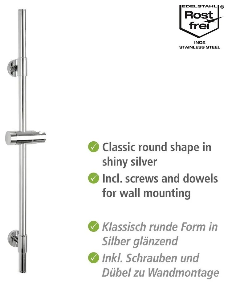 Tijă de duș argintiu-lucios de montat pe perete din oțel inoxidabil 66 cm Basic – Wenko