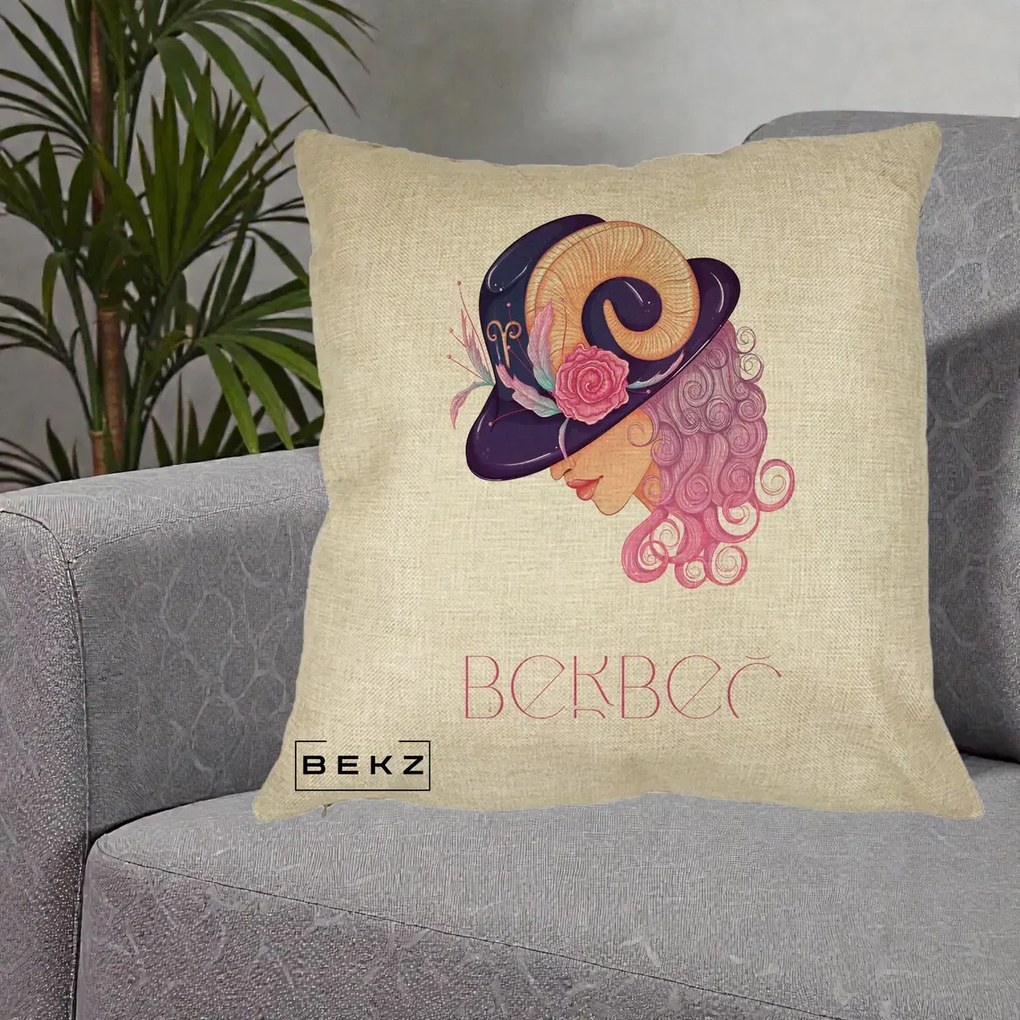 Perna Personalizata Zodie Berbec, 40x40 cm, Crem, Husa Detasabila, Perna Inclusa, BEKZ®