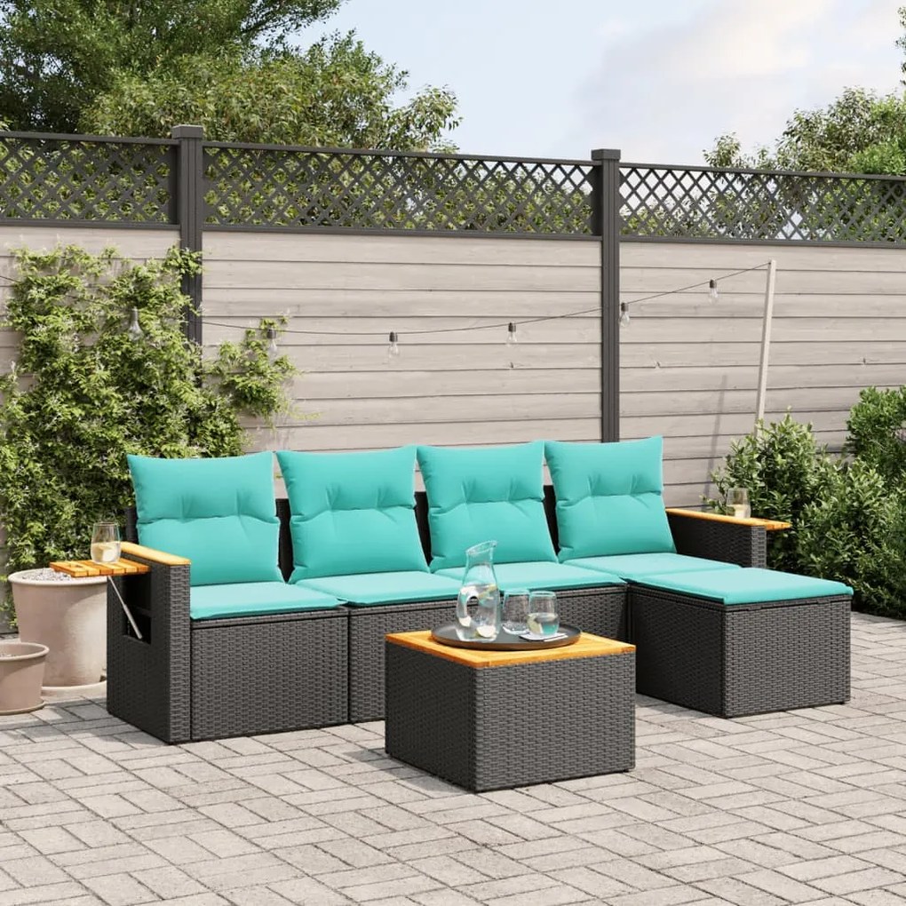 vidaXL Set canapele de grădină cu perne, 6 piese, negru, poliratan