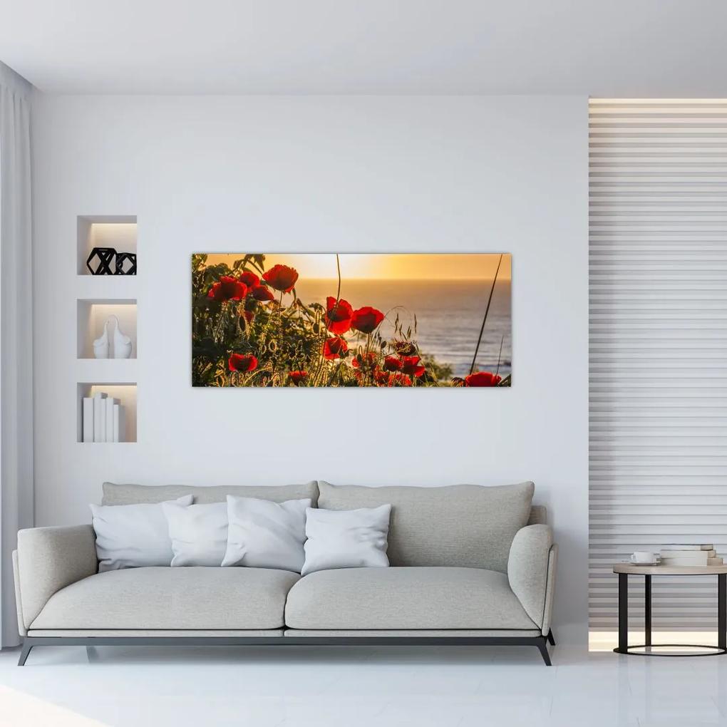 Tablou cu apus de soare cu flori de maci (120x50 cm), în 40 de alte dimensiuni noi