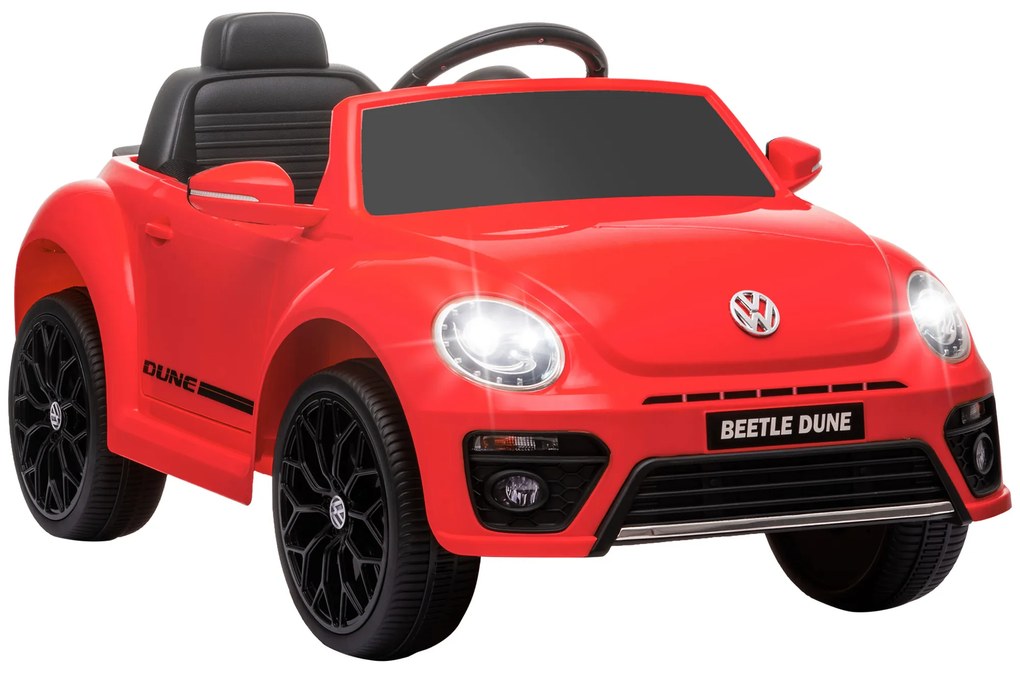 AIYAPLAY Mașină electrică 12V sub Licență Volkswagen Beetle cu telecomandă, viteză 3-5 km/h, 3-5 ani, roșu | Aosom Romania