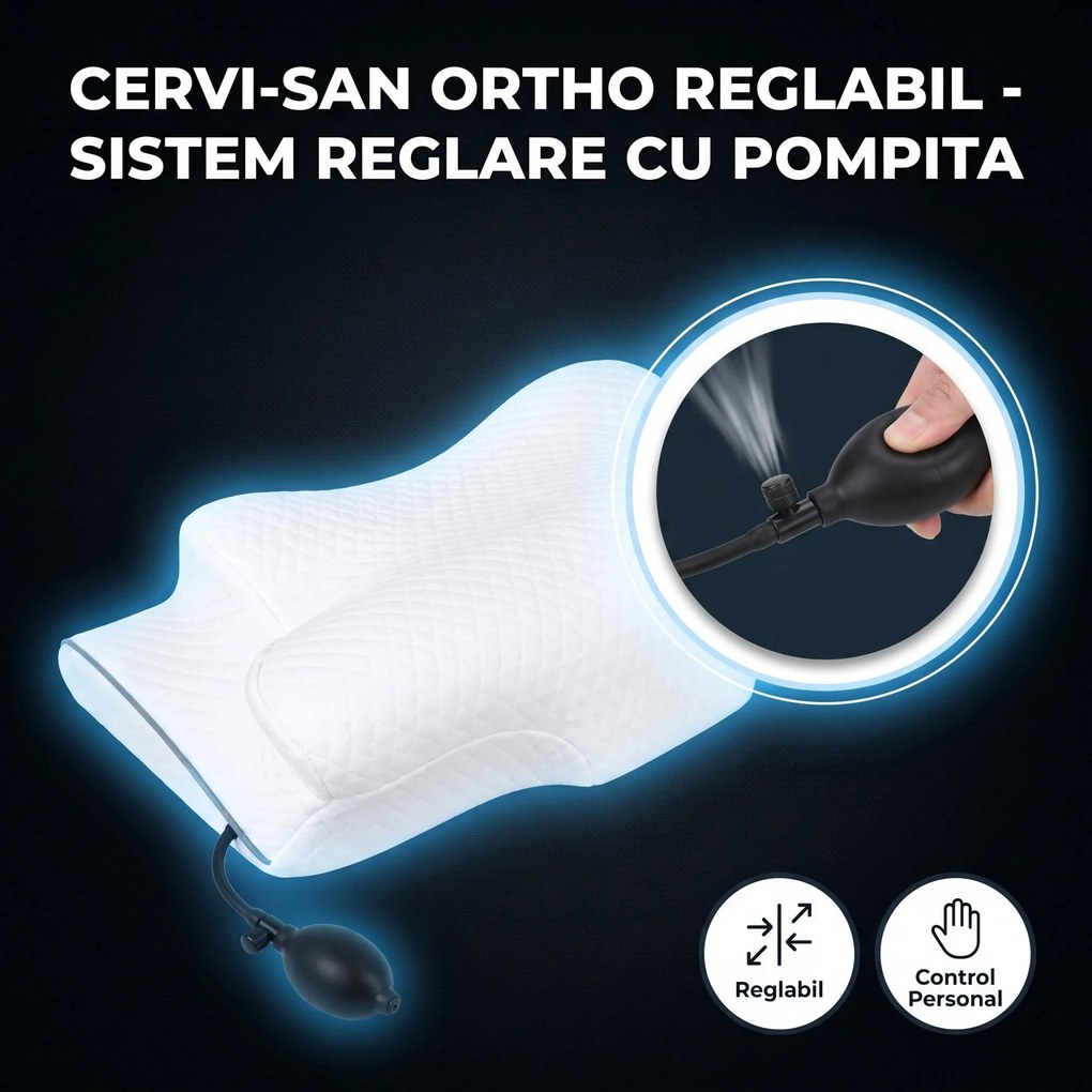 Perna cervicala ortopedica CERVI-SAN Ortho, inaltime reglabila, memory foam, husa lavabila