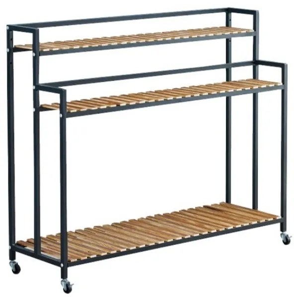 Suport pentru flori cu 3 rafturi FLOREXA 100x40x102 cm, negru