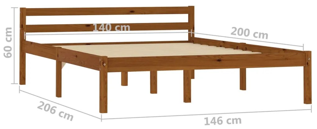 Cadru de pat, maro miere, 140 x 200 cm, lemn masiv de pin maro miere, 140 x 200 cm