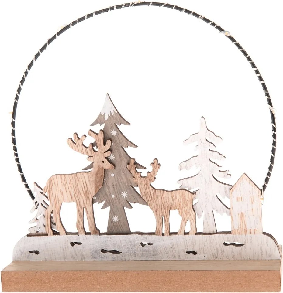 Decorațiune de Crăciun din lemn cu lumină LED Deerforest, 16 x 16 x 6 cm