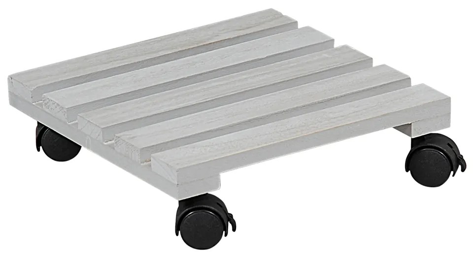 Suport din lemn pe roti pentru ghiveci de flori