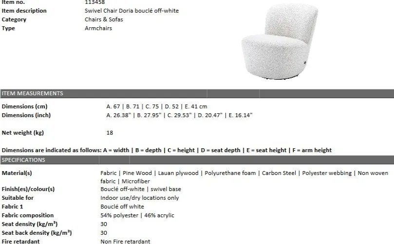 Fotoliu pivotant design LUX Doria, alb 113458 HZ