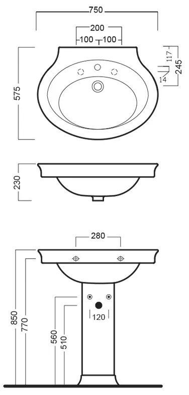 Lavoar suspendat, Hatria, Dolcevita, oval, 75 cm, alb